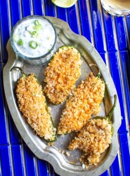 jalapeno poppers on a blue tile table