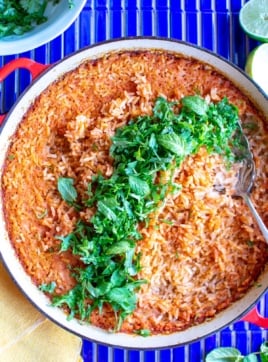 red rice with cilantro on top