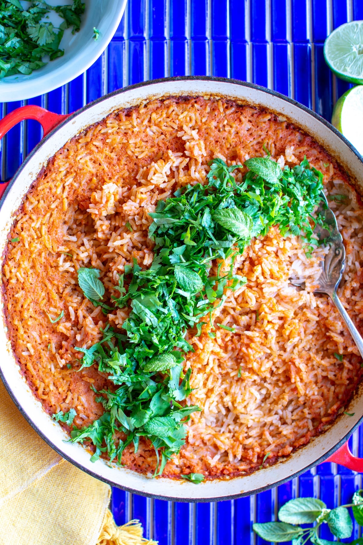 red rice with cilantro on top