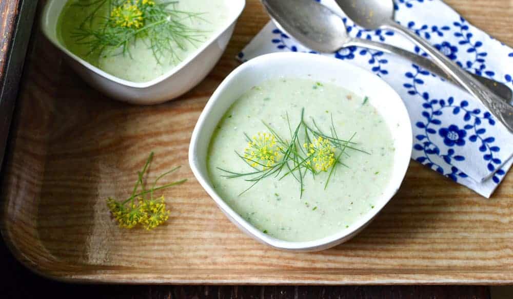 This refreshing green grape and almond gazpacho is a delicious twist on the classic tomatoey cold soup made with buttermilk, cucumbers, and dill.