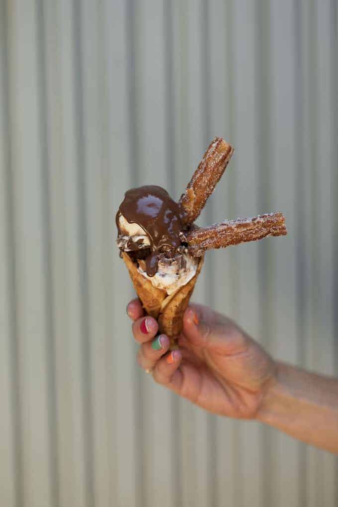 Churros con Chocolate Ice Cream is cinnamon, chocolate, creamy, basically incredible! Especially since you can make yourself with this easy no-churn recipe.