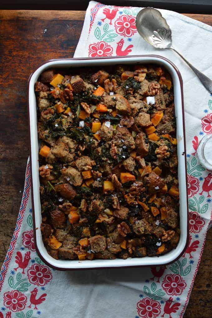 Thanksgiving isn't complete without the stuffing. This Butternut Squash, Kale, and Walnut Stuffing combines all of fall into a delicious vegan version.