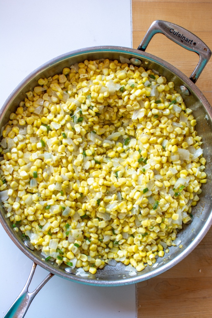 The corn and veggies after being sautéed