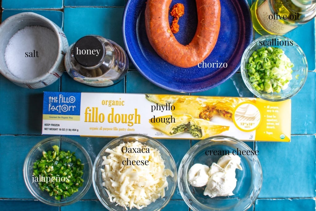 All the ingredients you need to make the chorizo pinwheel appetizers