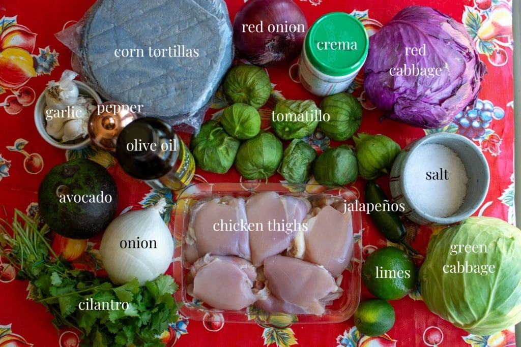 All the ingredients to make chili verde chicken tacos