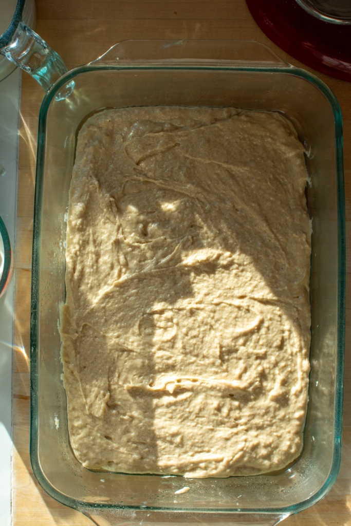 The eggnog cake batter before being baked