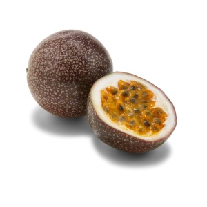 2 passion fruit, 1 cut in half