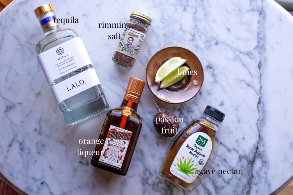 all the ingredients to make a passion fruit margarita