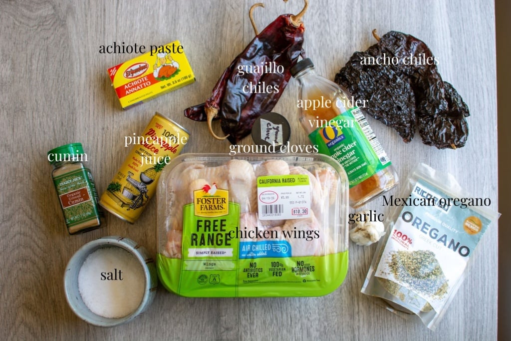 all the ingredients needed to make al pastor chicken wings