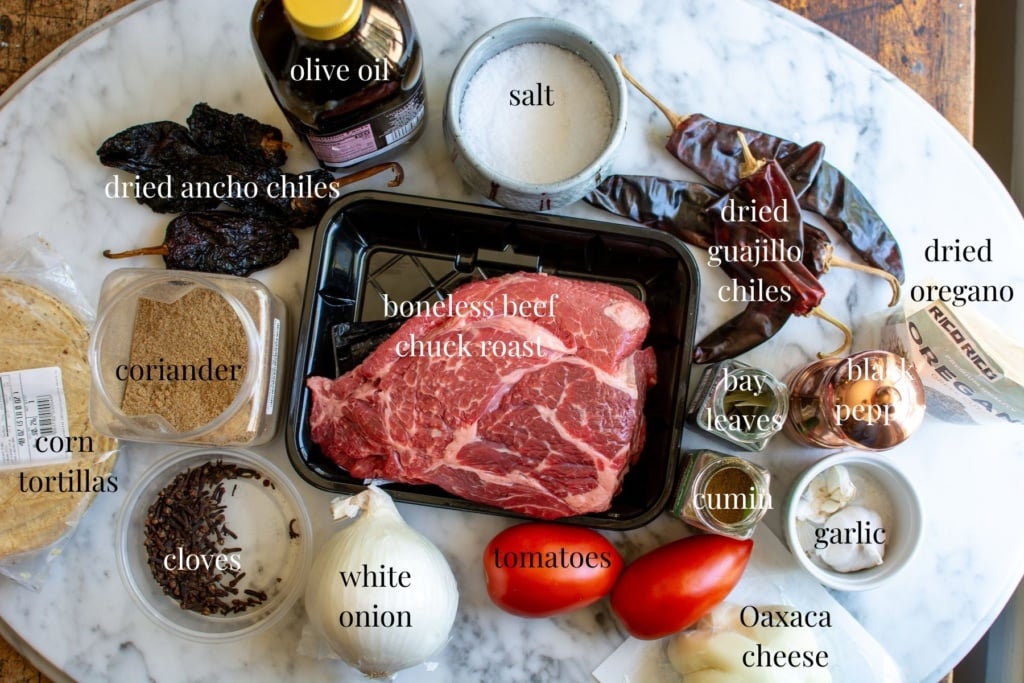 All the ingredients to make Birria tacos