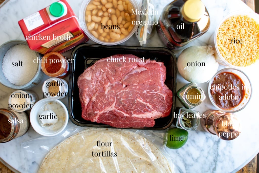 All the ingredients you'll need to make the shredded beef burrito