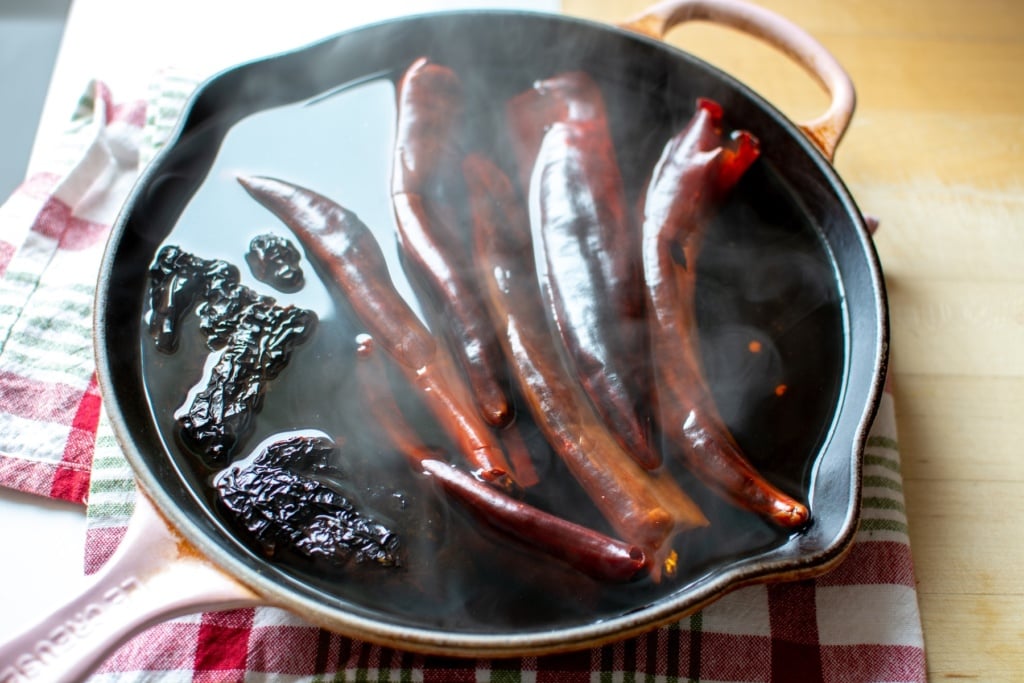 water covering dried chiles