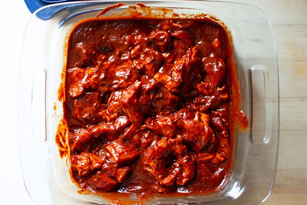 pork covered in the adobo sauce