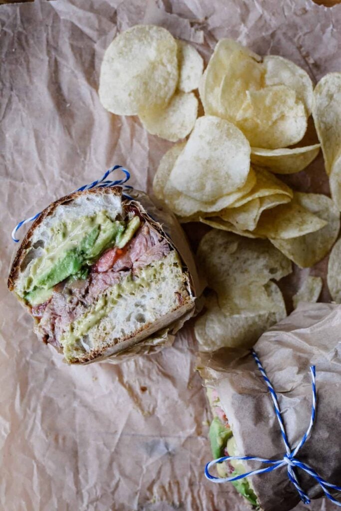 half a sandwich with steak in it