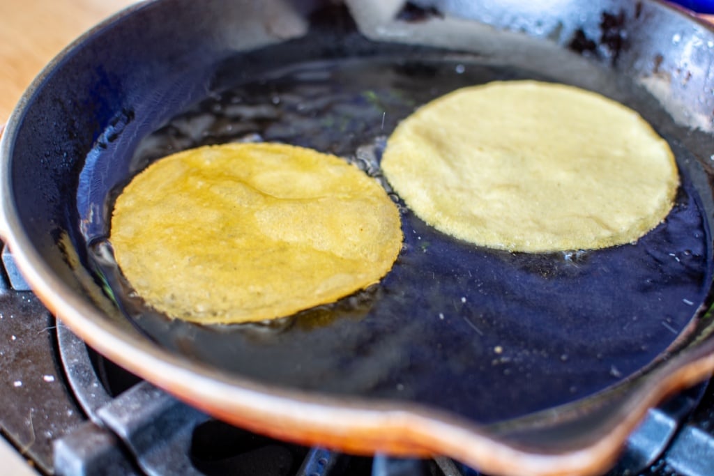 chalupas fried in a large skillet