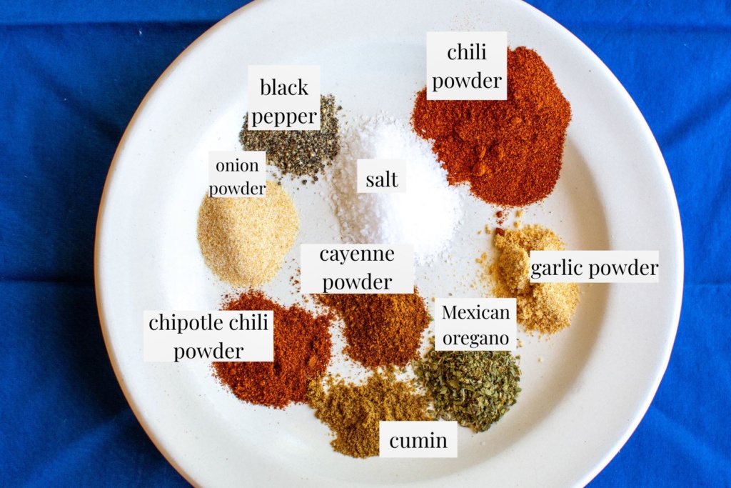 all the ingredients to make the carne asada spice rub