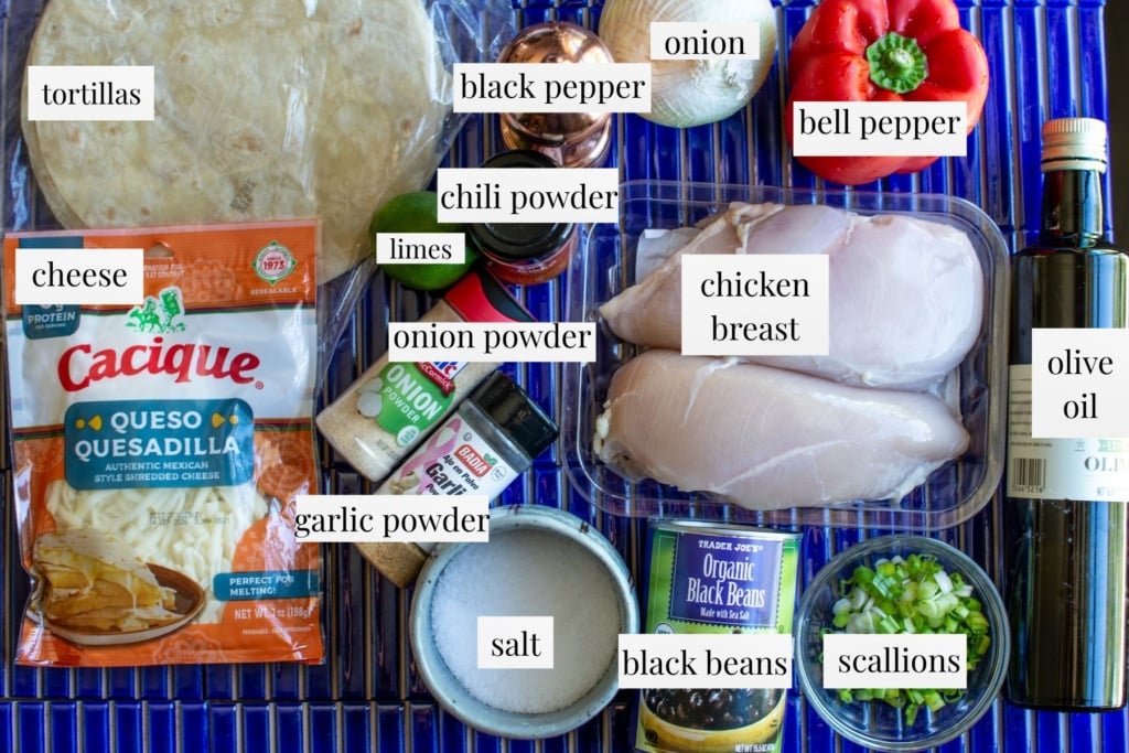 all the ingredients to make the chicken quesadillas