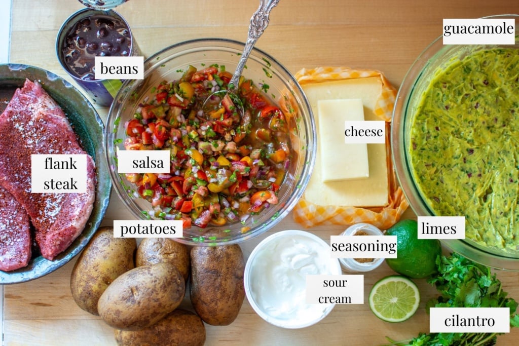 all the ingredients to make carne asada fries