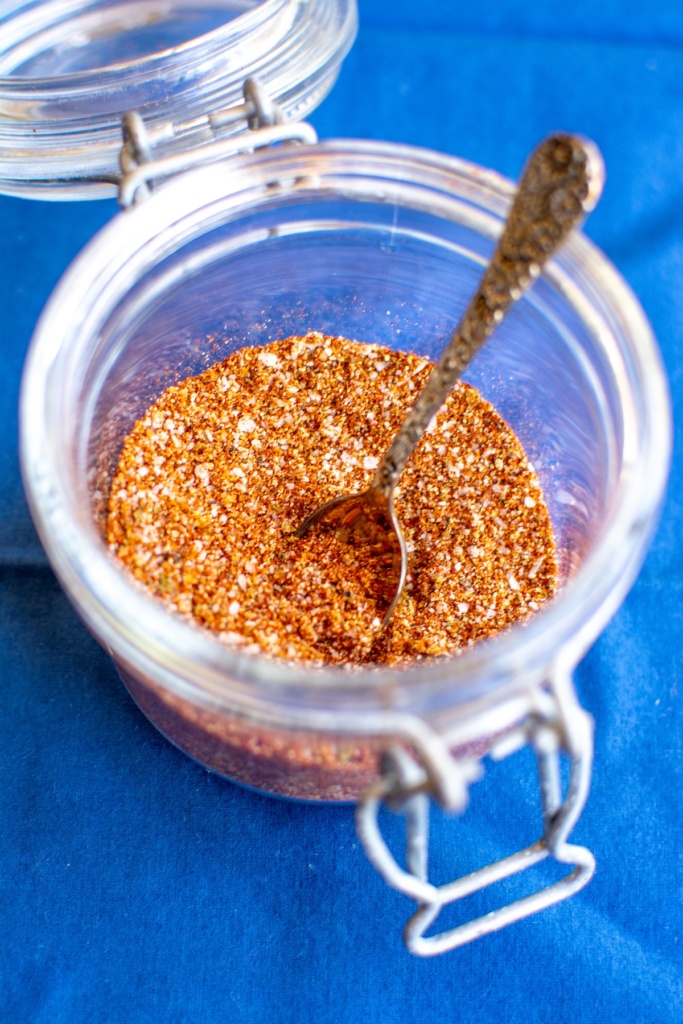 carne asada rub in a glass jar