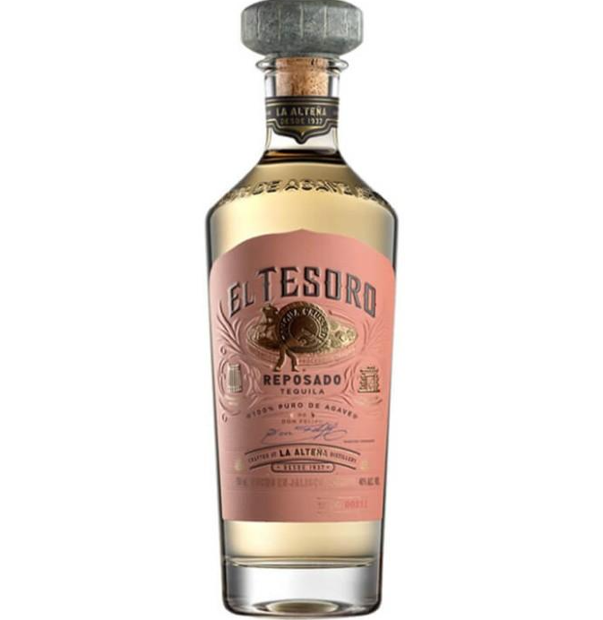 Bottle of El Tesoro Reposado tequila