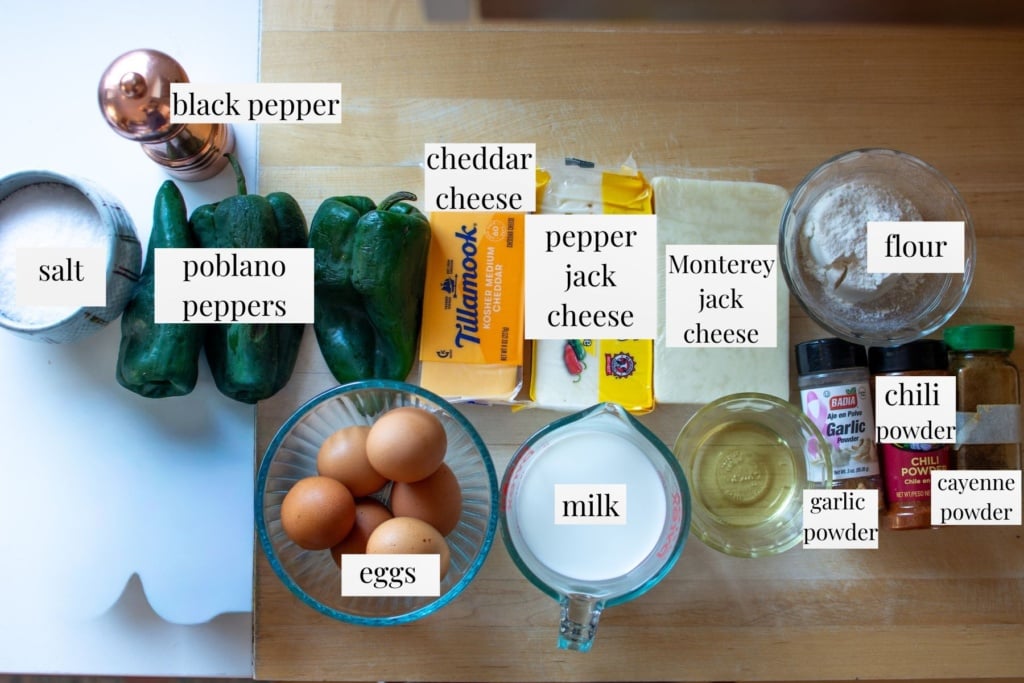 all the ingredients to make chile relleno casserole
