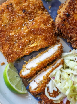 crispy breaded chicken cut into pieces