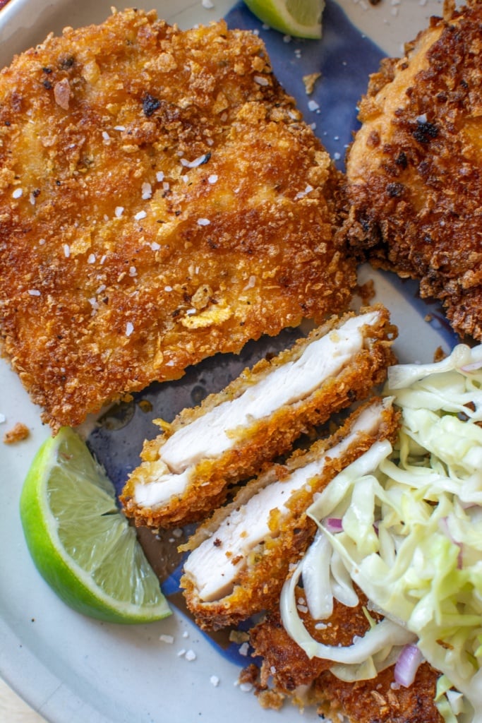 crispy breaded chicken cut into pieces