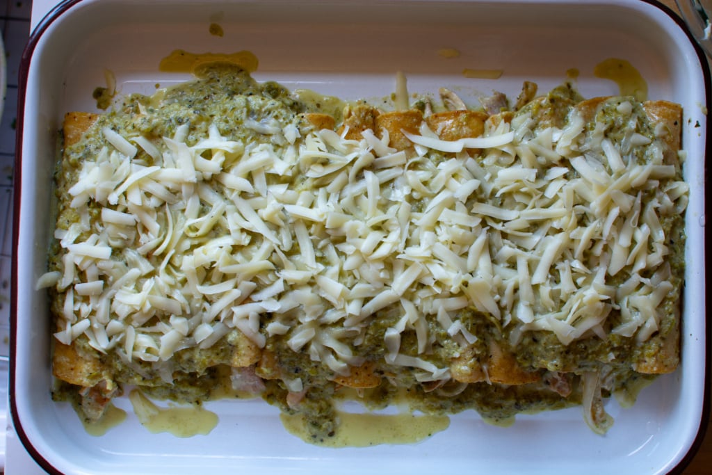 all the enchiladas in a pan before baking