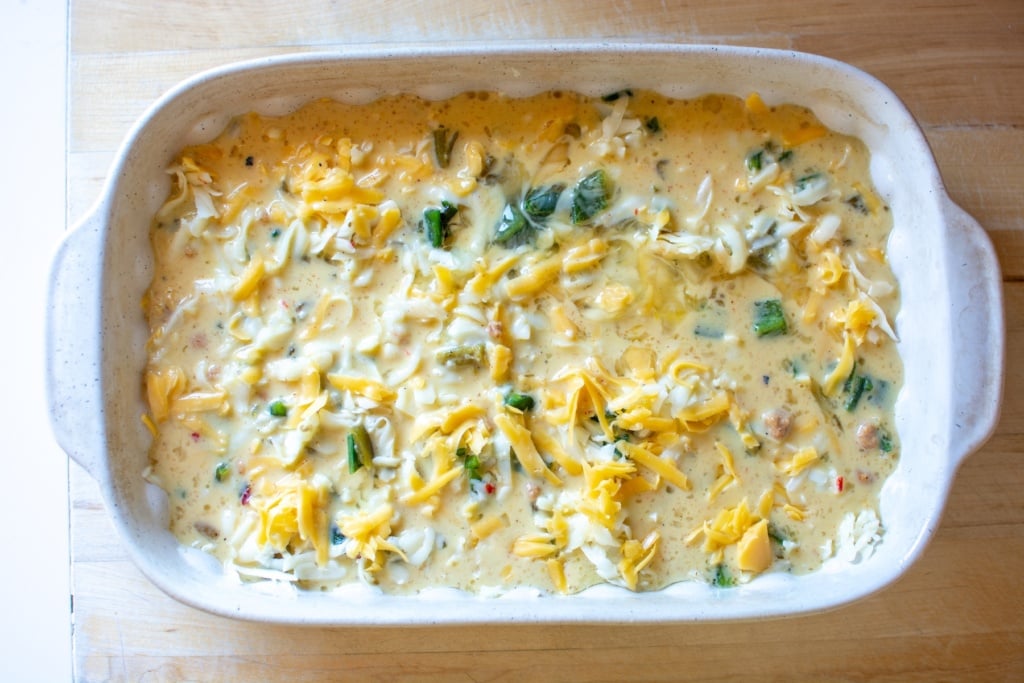 chile relleno casserole before being baked