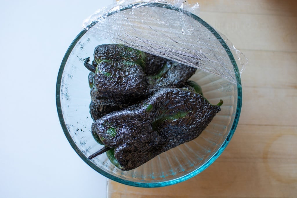 charred peppers in a bowl