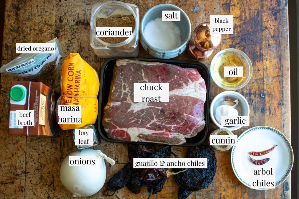 All the ingredients to make Mexican red chili
