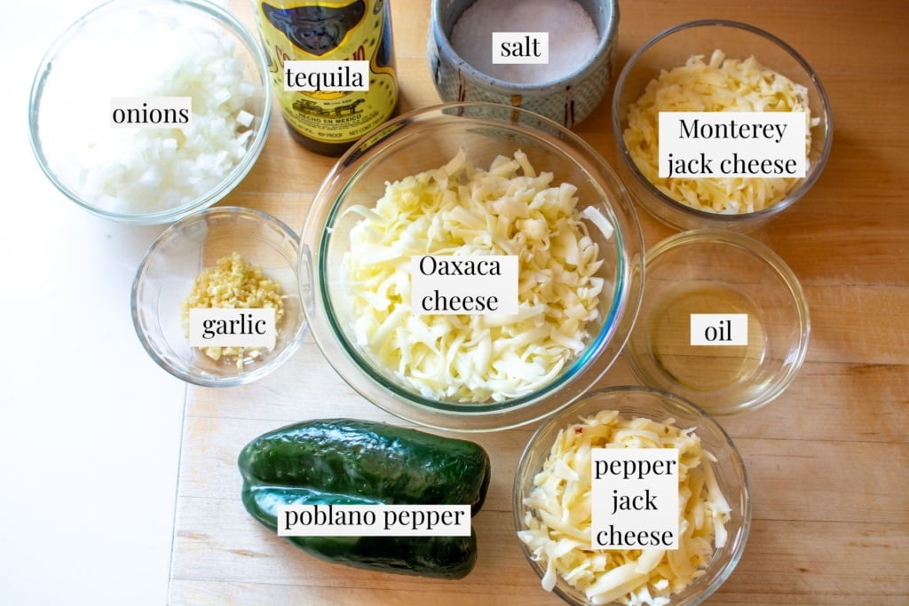 All the ingredients for queso flameado