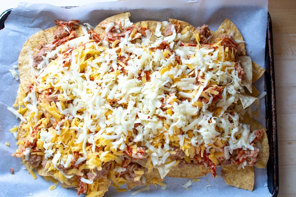 second layer of shredded chicken nachos