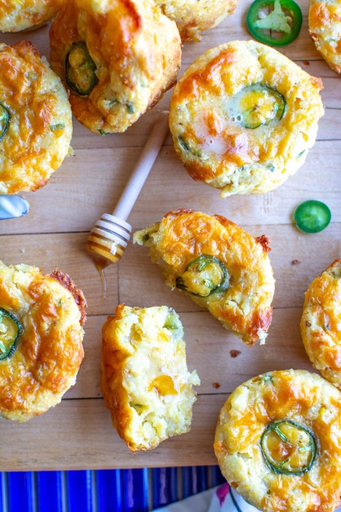 cornbread muffins on a cutting board