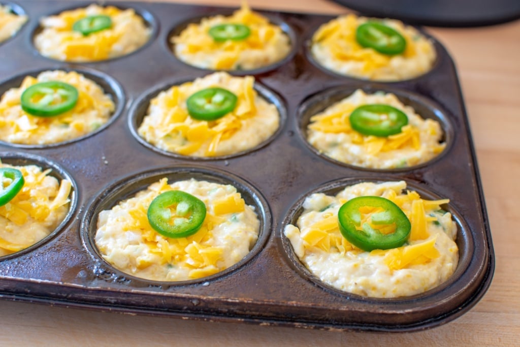 cornbread muffins ready to go in the oven.