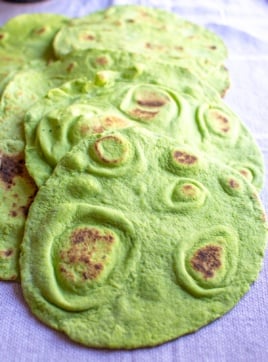 a stack of green spinach tortillas