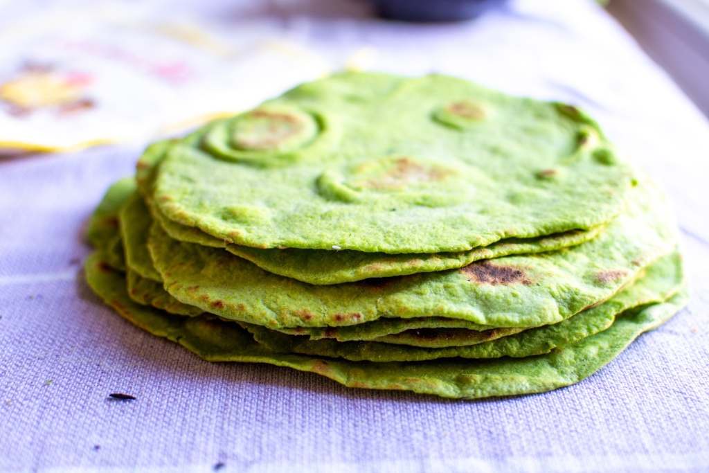 a stack of spinach tortillas