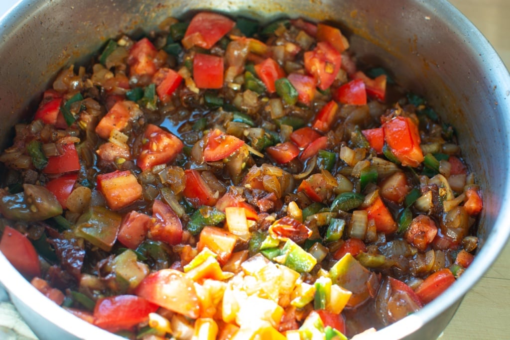 vegetables sauteed in a skillet